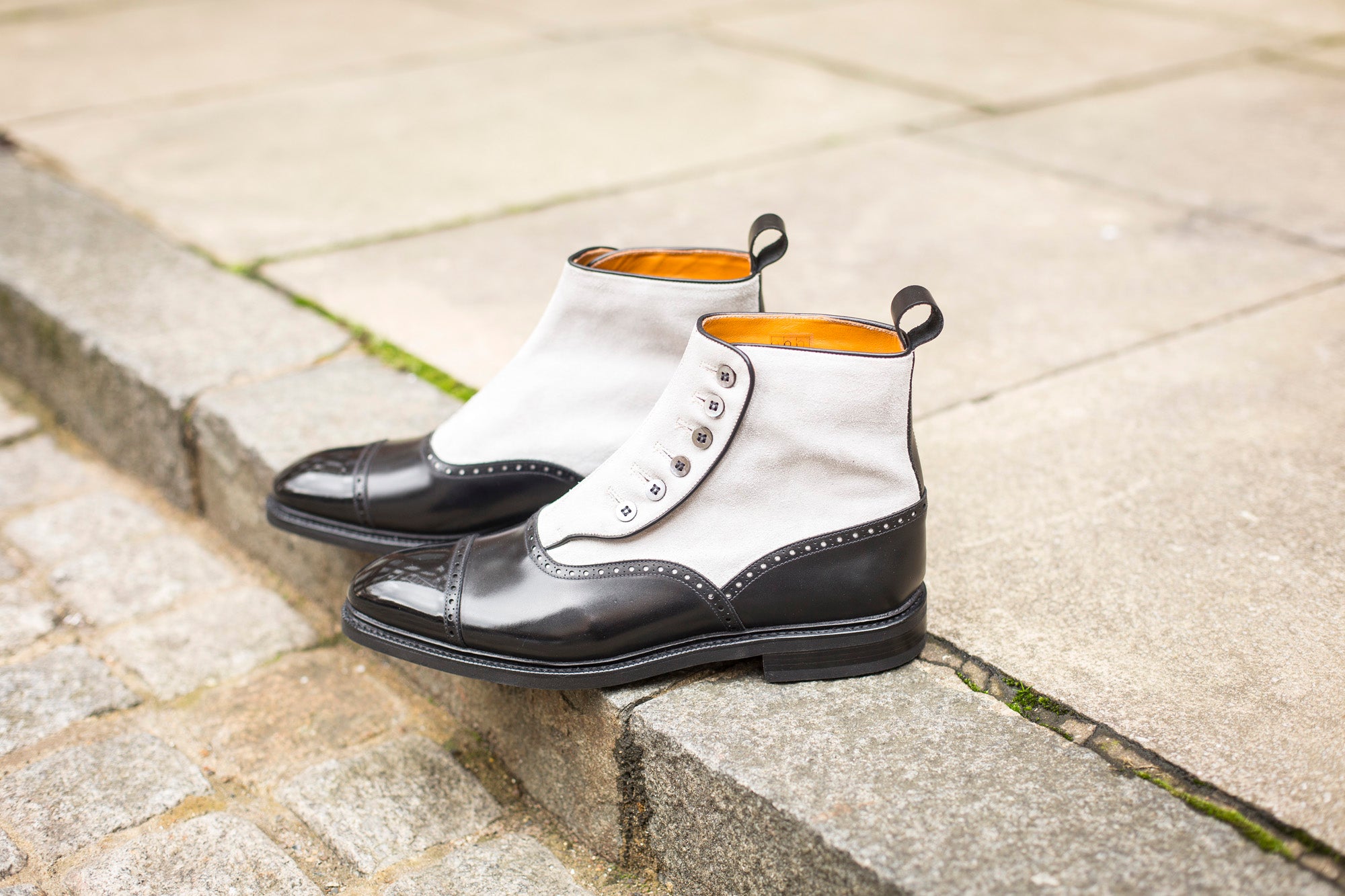 Puyallup - MTO - Black Calf / Pearl Suede - NGT Last - Country Rubber Sole with Stormwelt - MOP Buttons