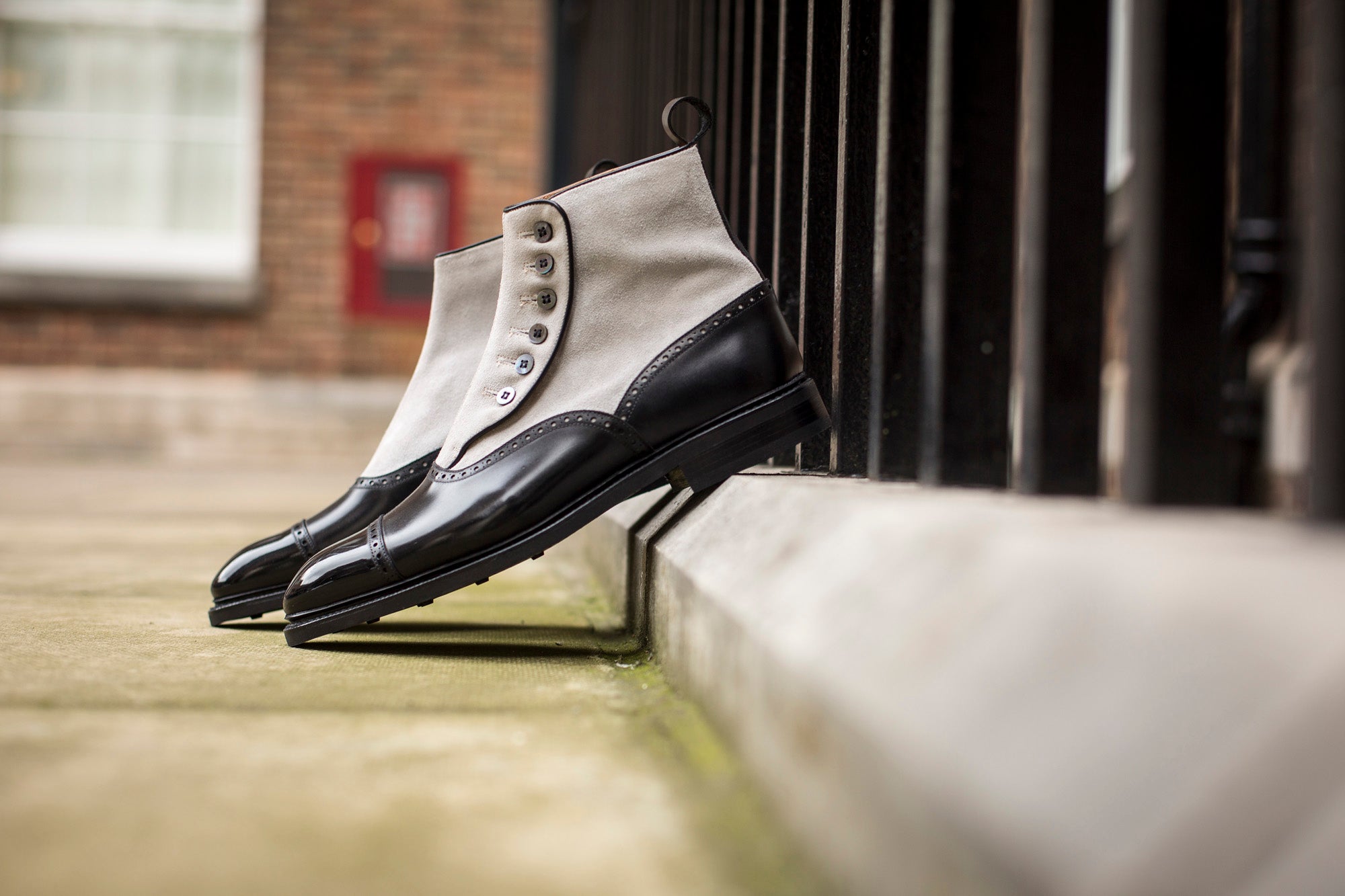 Puyallup - MTO - Black Calf / Pearl Suede - NGT Last - Country Rubber Sole with Stormwelt - MOP Buttons