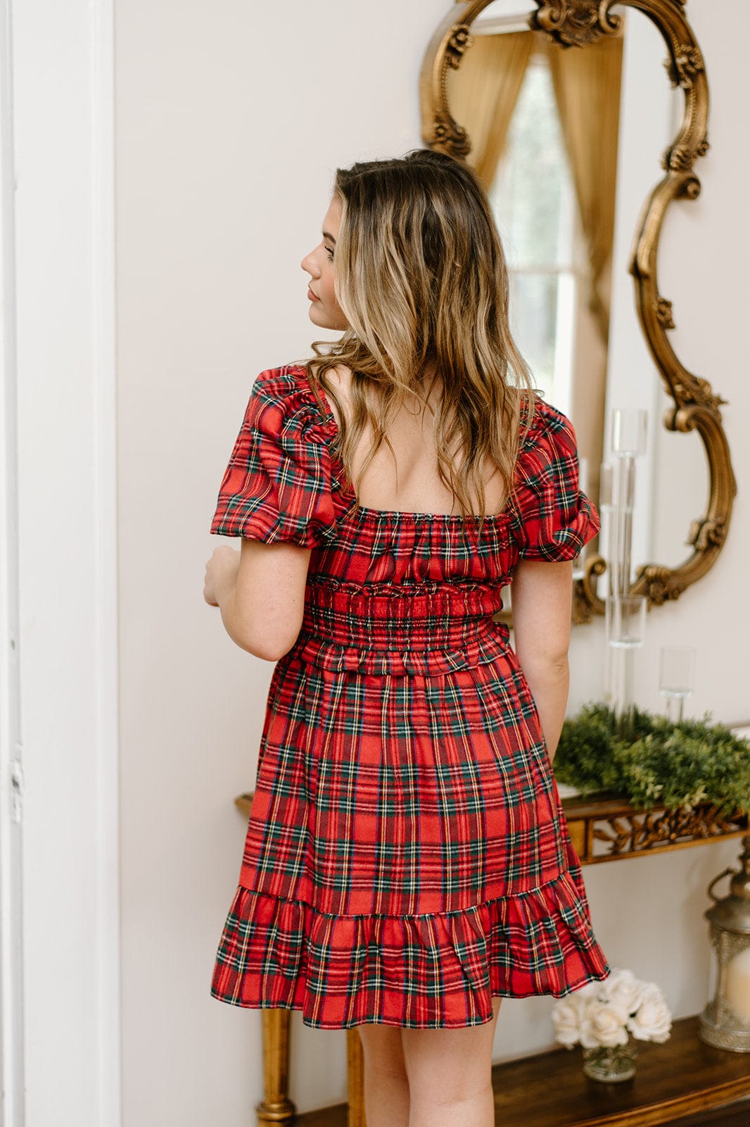 Red Plaid Smocked Dress - Trendy Women's Fashion - Shop Now