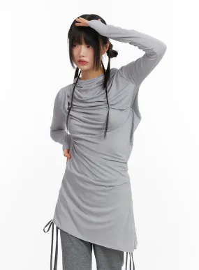 Shirred Hooded Dress with Long Sleeves - CF422