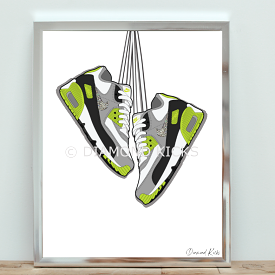 Sneaker Wall Art - Air Max 90 Fluorescent Yellow/Grey Limited Edition