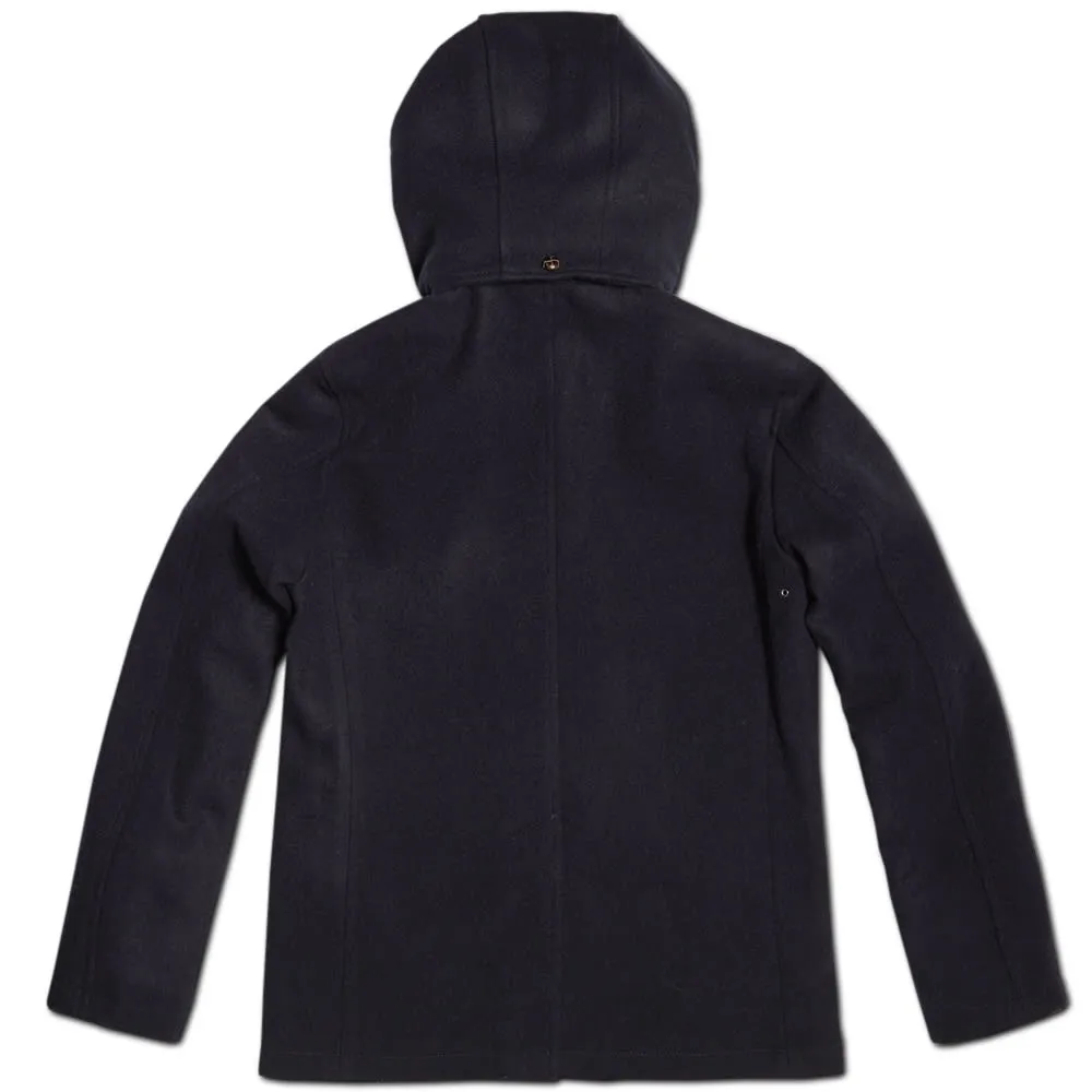 SOPHNET. Navy Wool Melton Hooded Short Blouson