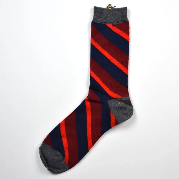 Striped Wool Socks - Navy / Burgundy / Red - Marcomonde