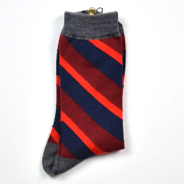 Striped Wool Socks - Navy / Burgundy / Red - Marcomonde