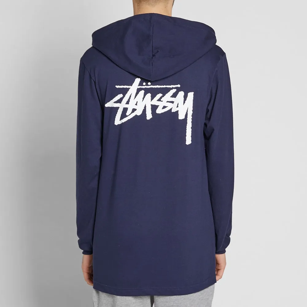 Stussy Navy Long Sleeve Original Stock Hooded Tee