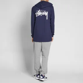 Stussy Navy Long Sleeve Original Stock Hooded Tee