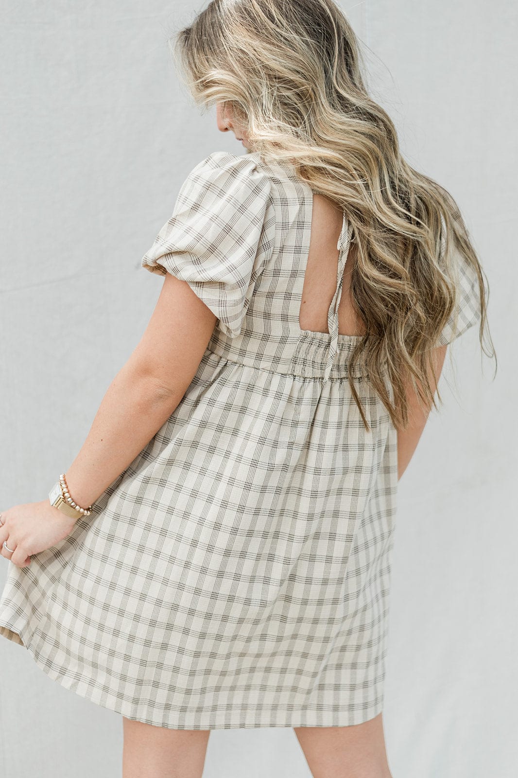 Taupe Checkered Babydoll Dress