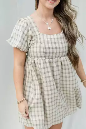 Taupe Checkered Babydoll Dress