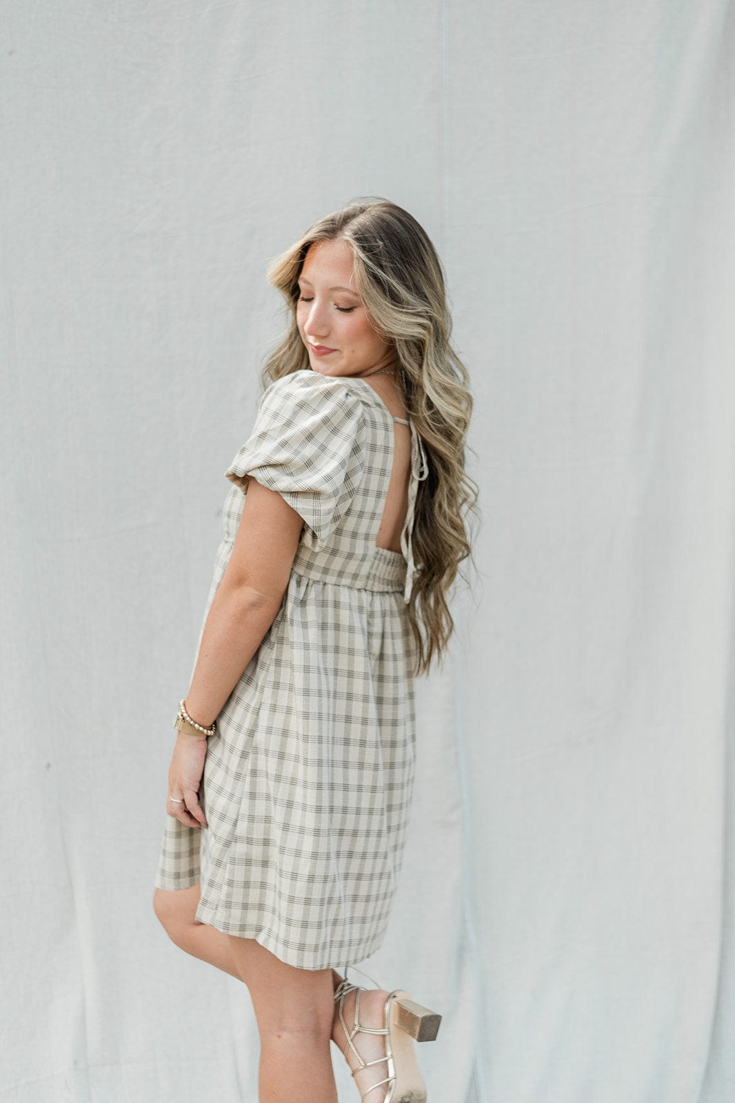 Taupe Checkered Babydoll Dress