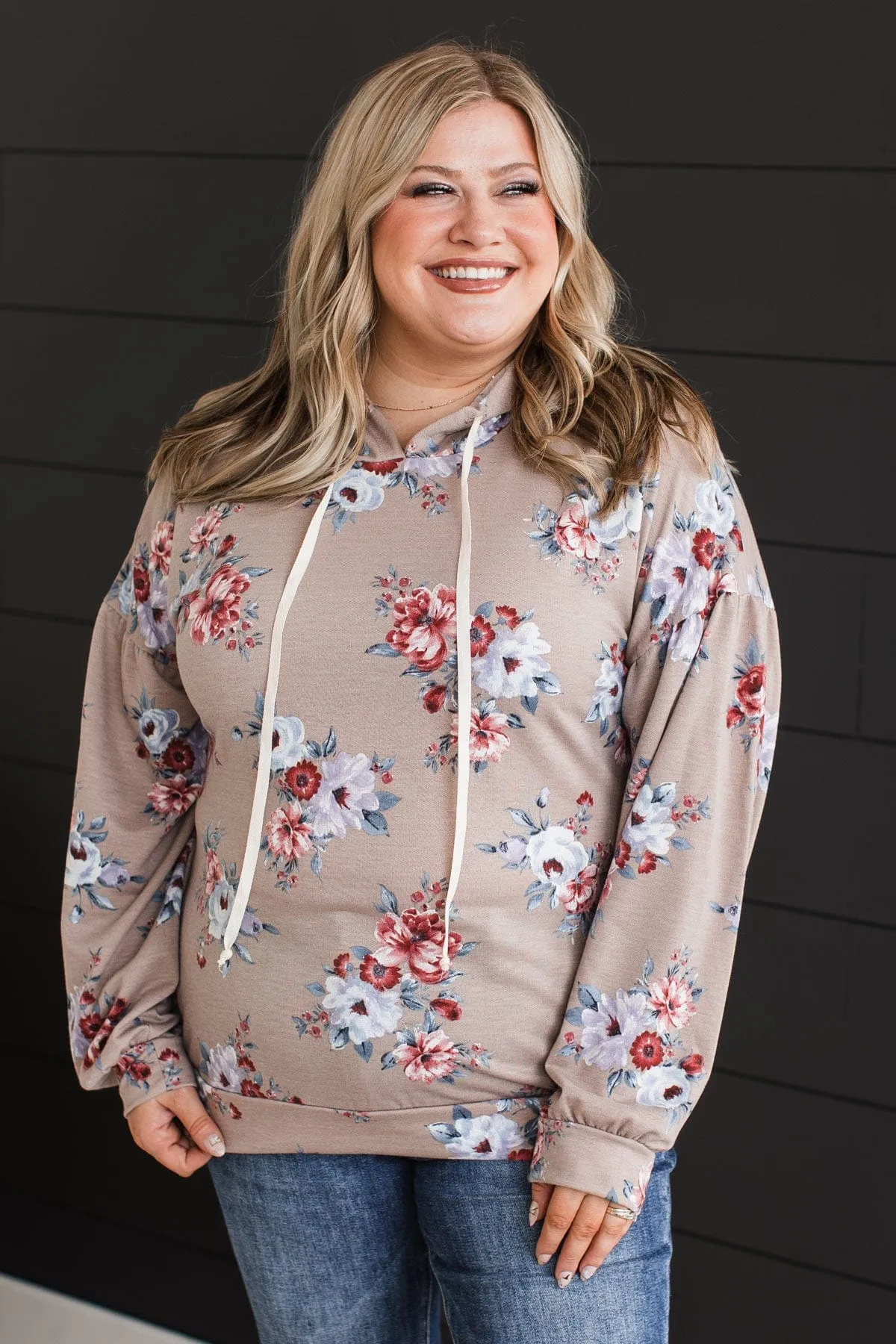 Taupe Hooded Floral Top - Perfectly Sweet