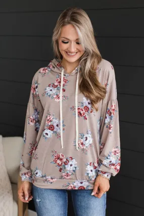 Taupe Hooded Floral Top - Perfectly Sweet