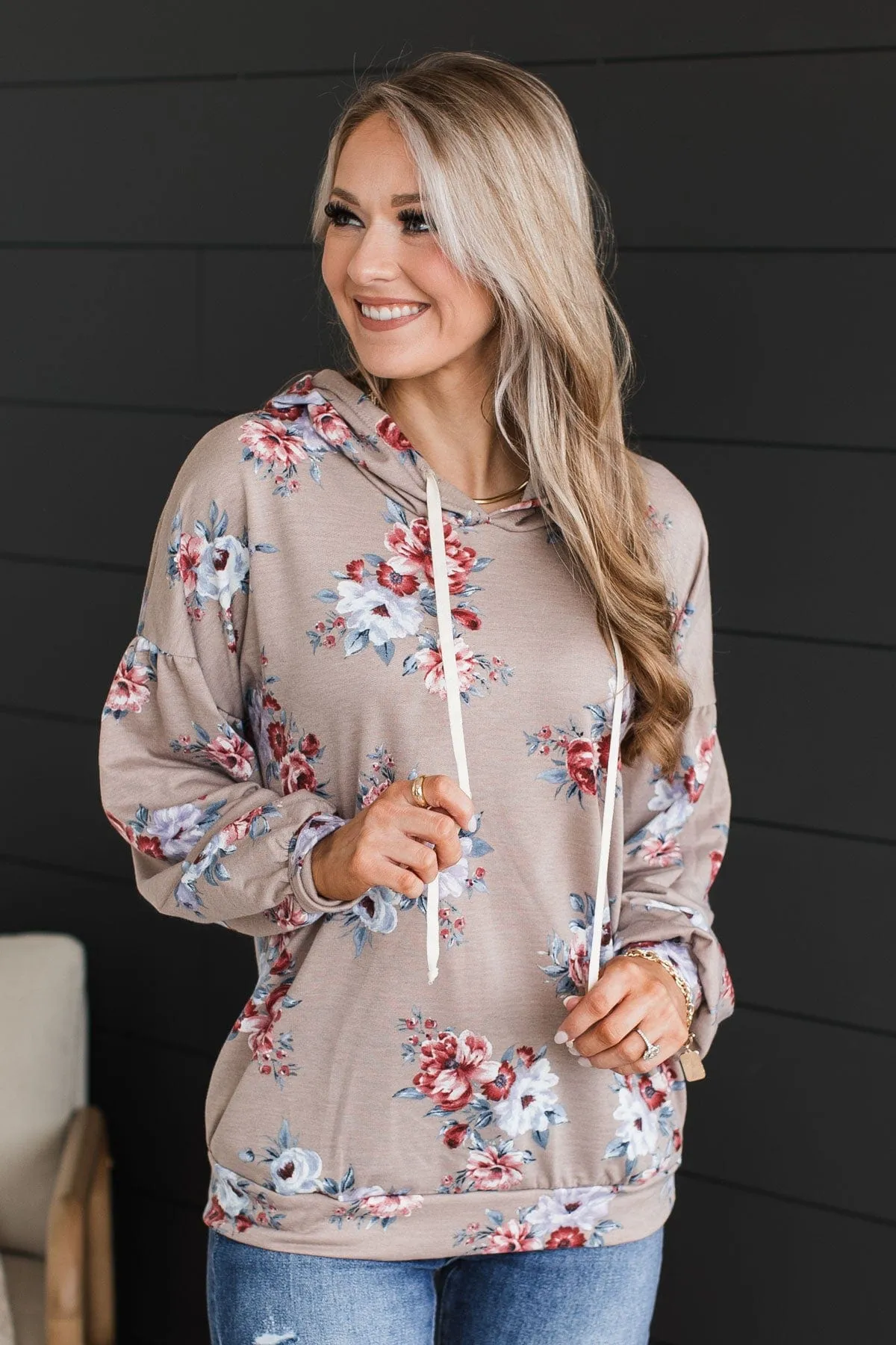 Taupe Hooded Floral Top - Perfectly Sweet