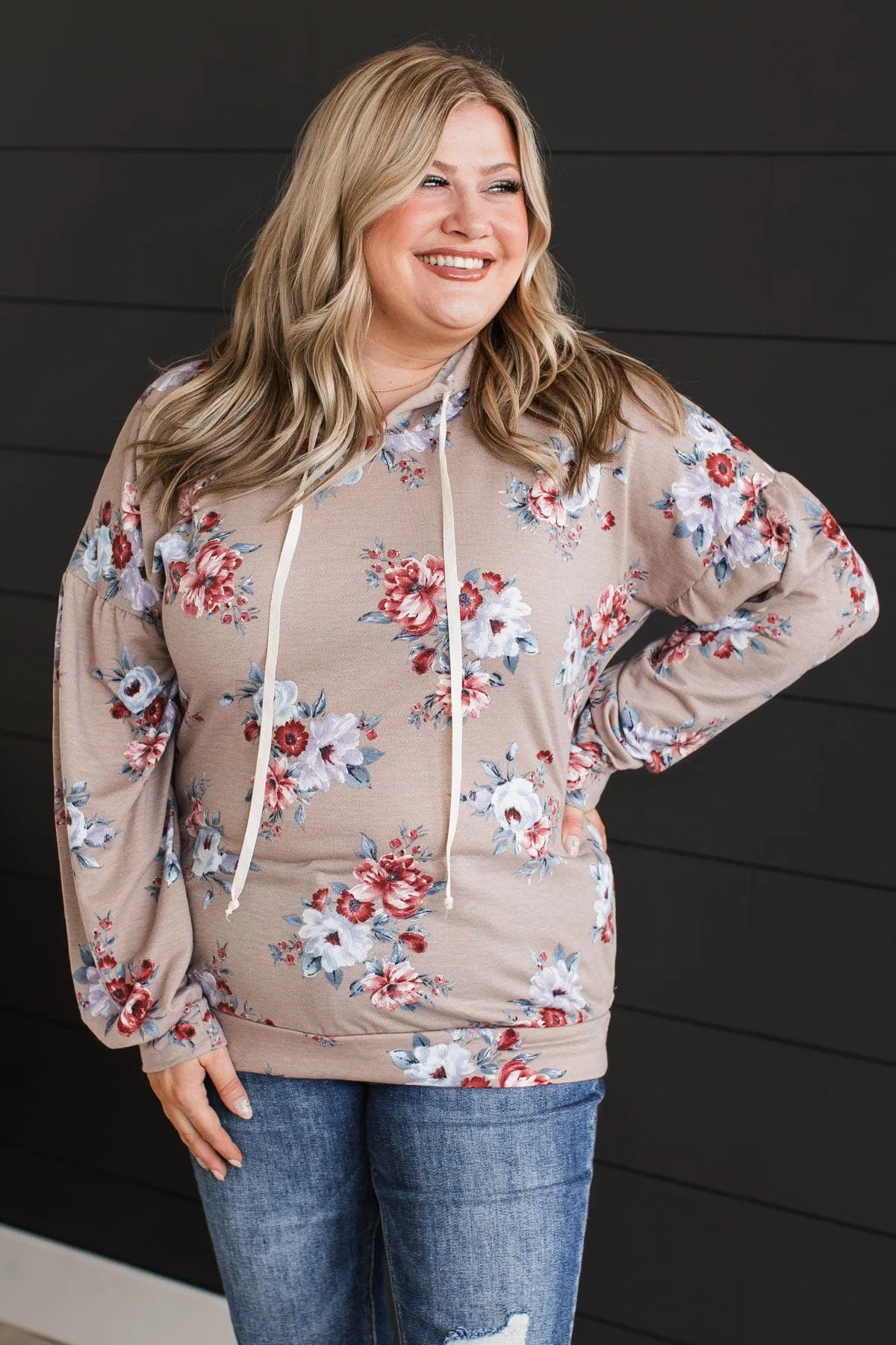 Taupe Hooded Floral Top - Perfectly Sweet