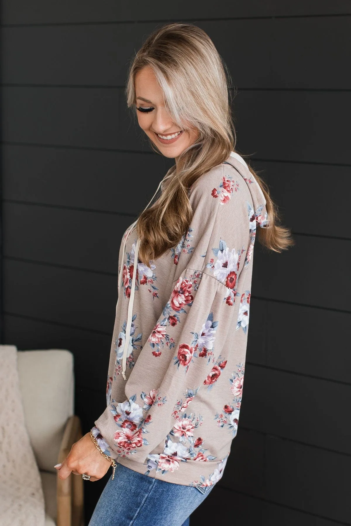 Taupe Hooded Floral Top - Perfectly Sweet