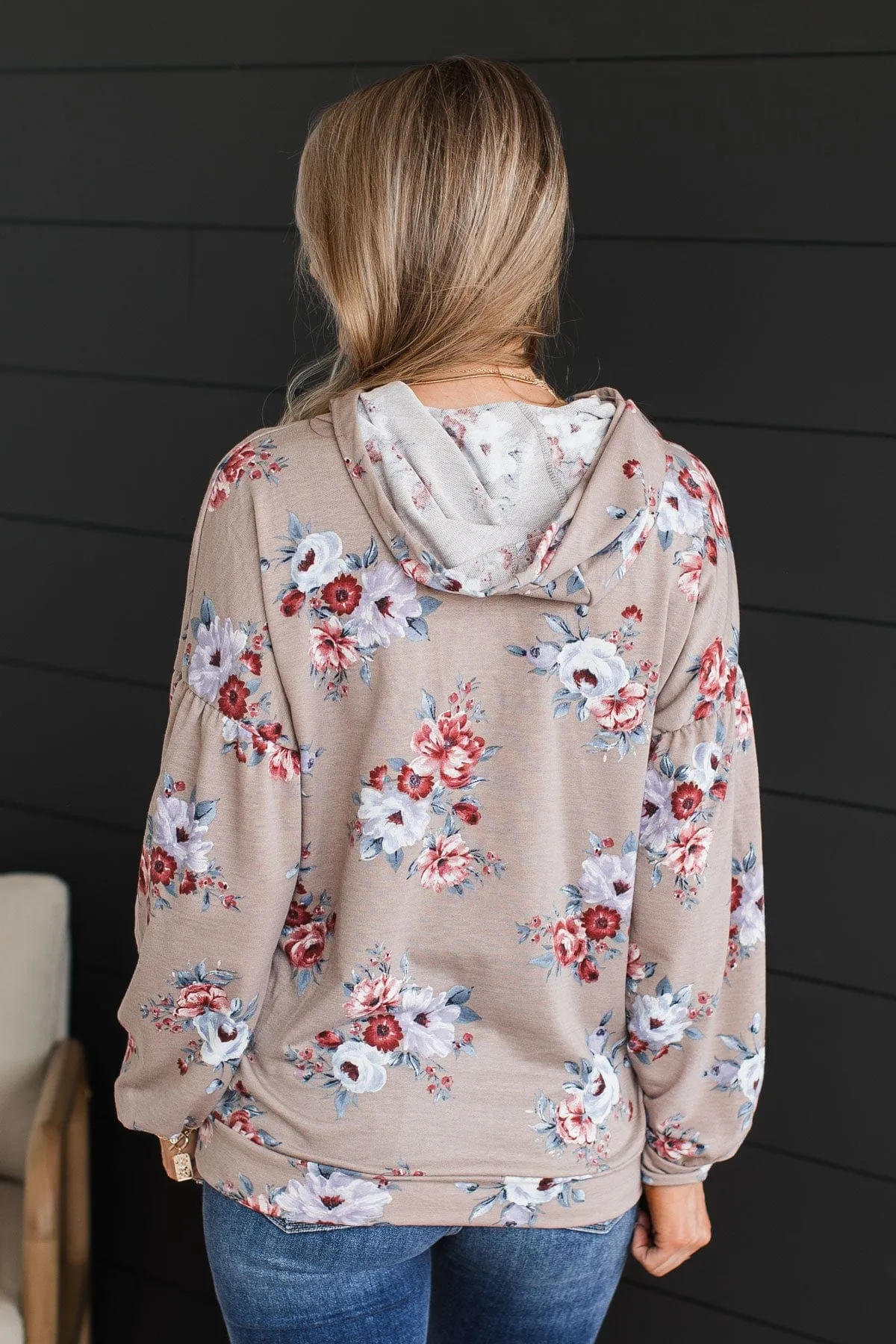 Taupe Hooded Floral Top - Perfectly Sweet