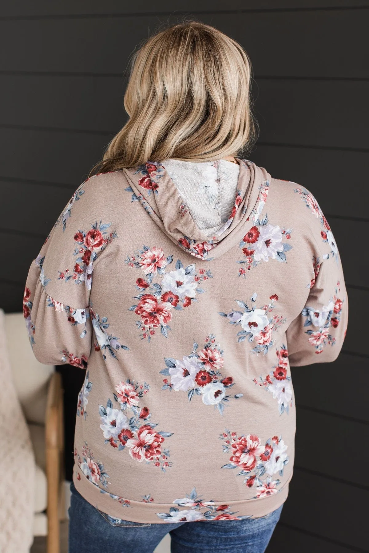 Taupe Hooded Floral Top - Perfectly Sweet