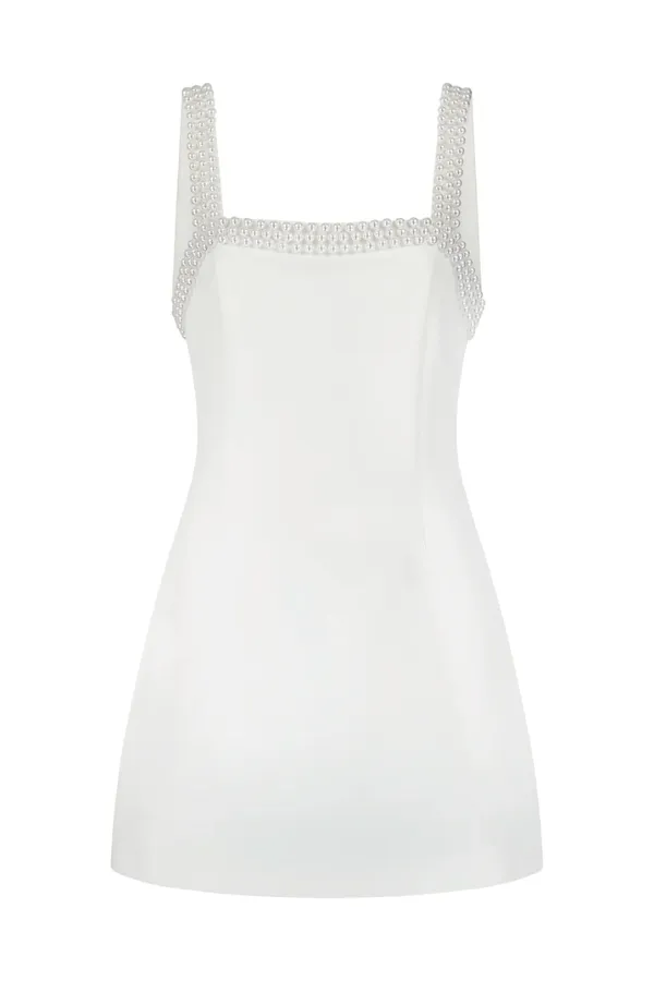 Ultimate Pearl Trim Mini Dress in White