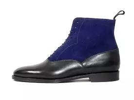 Wedgwood Black Calf Vivid Blue Suede MTO TMG Last Single Leather Sole.