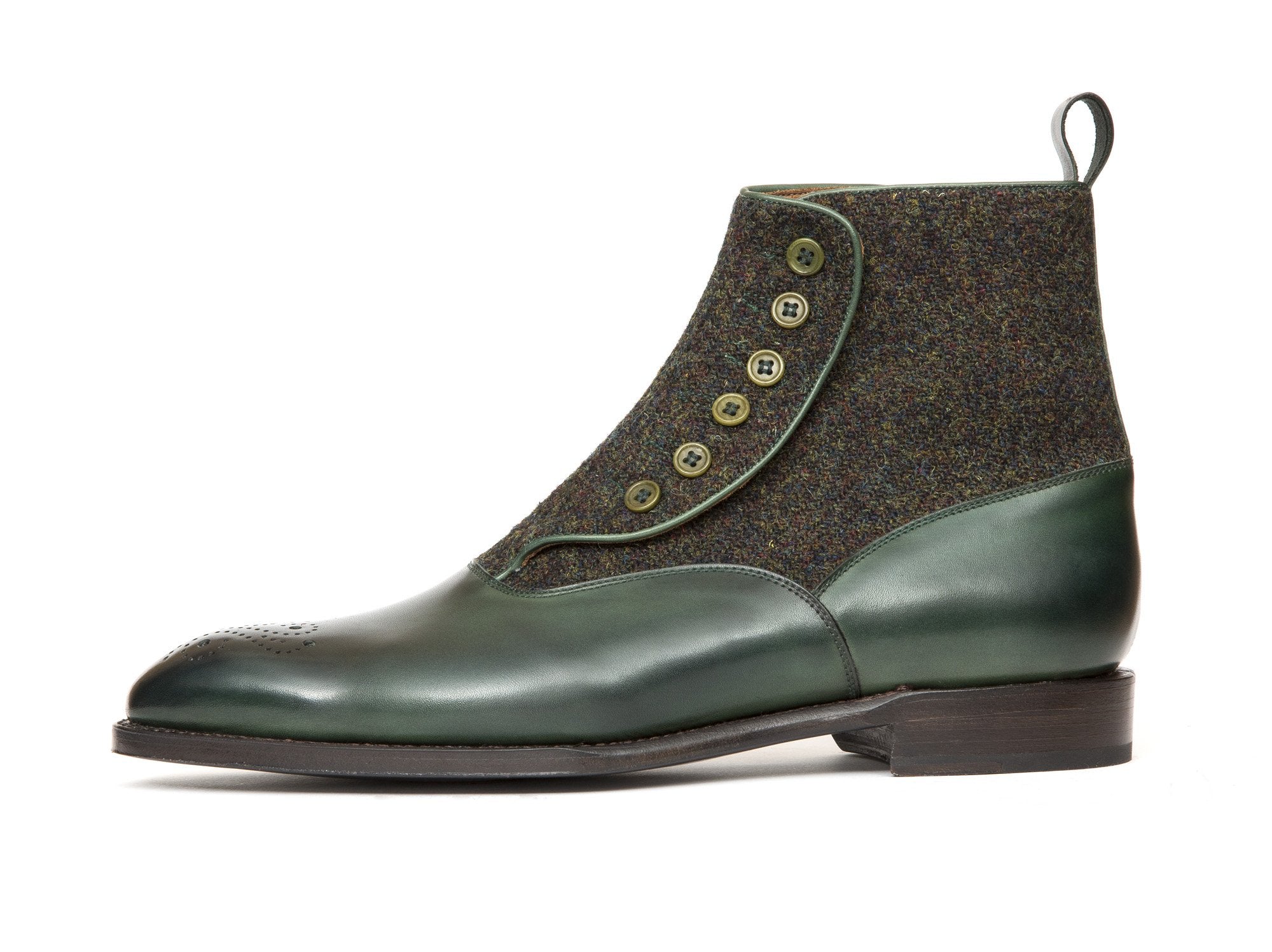 Westlake shoes in Forest Green Calf and Moss Green Medley Tweed with NGT Last and Single Leather Sole.