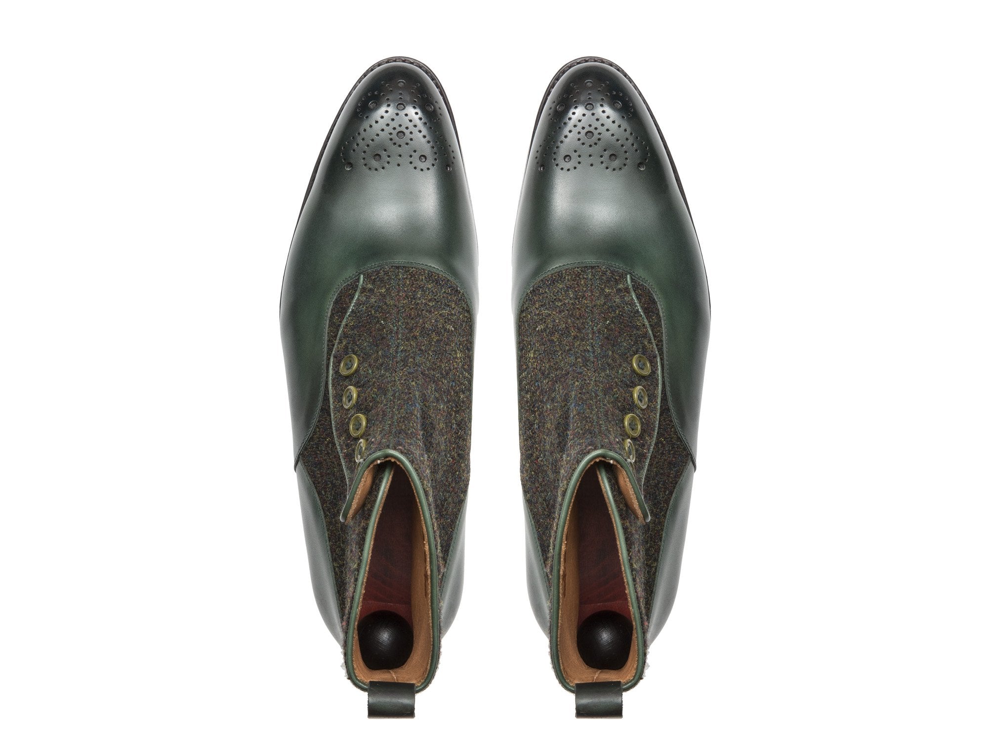 Westlake shoes in Forest Green Calf and Moss Green Medley Tweed with NGT Last and Single Leather Sole.